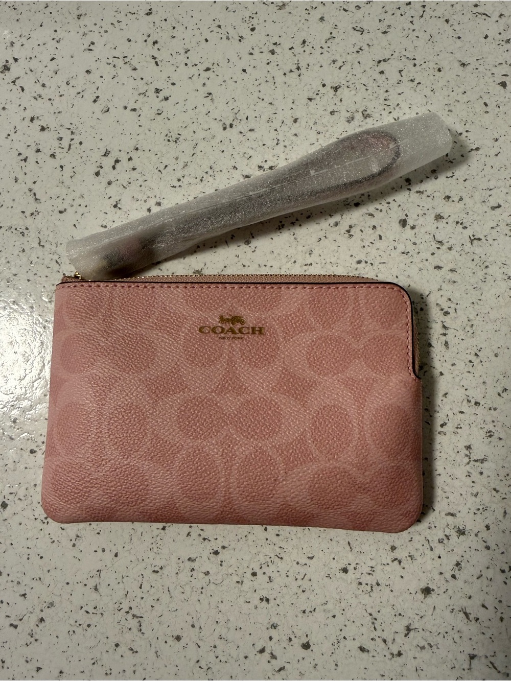 COACH Powder Pink Signature Zip Pouch Wristlet